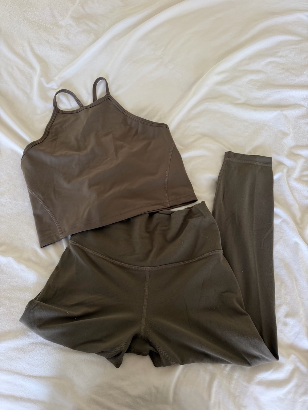 lululemon athletica Dark Brown High-Rise Leggings and Crop Tank Set
